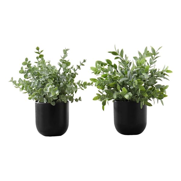 Black Green 11-Inch Indoor Faux Fake Table Potted Artificial Plant, Set of Two, image 1
